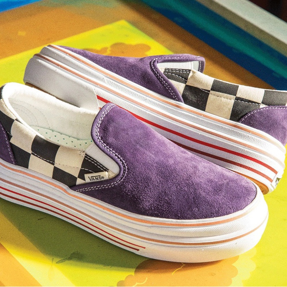 Vans Purple Suede Checkered Slip-Ons